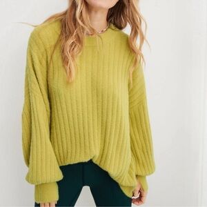 Aerie Buttercream Ribbed Crewneck Sweater Soft in Batalia Green Size Small